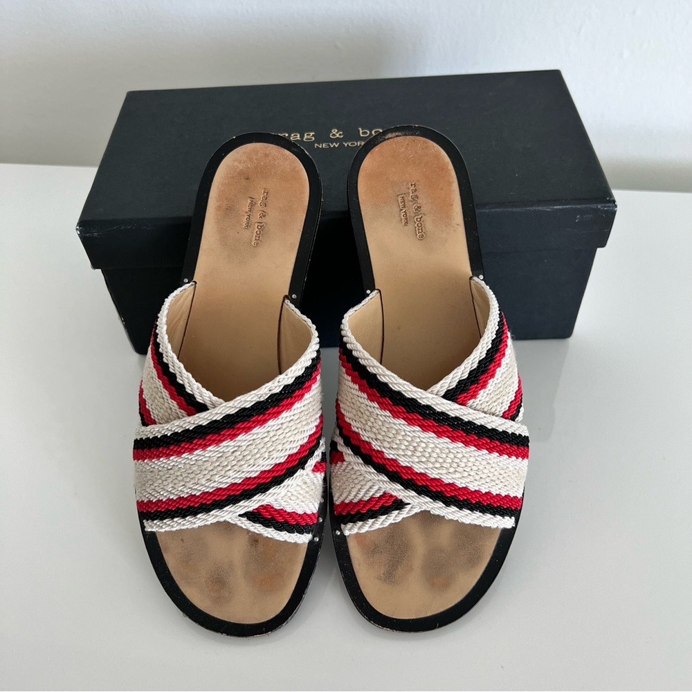 RAG & BONE Keaton Slide Sandal w original box Red black Beige Sz 8.5 $250